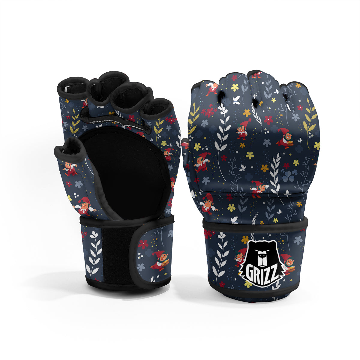 Cartoon Elf And Floral Print Pattern MMA Gloves-grizzshop
