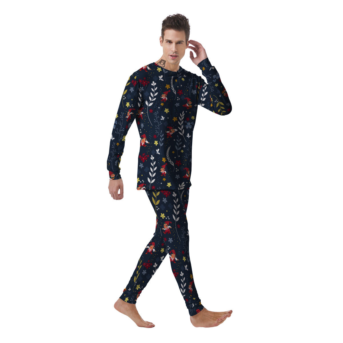 Cartoon Elf And Floral Print Pattern Men's Pajamas-grizzshop