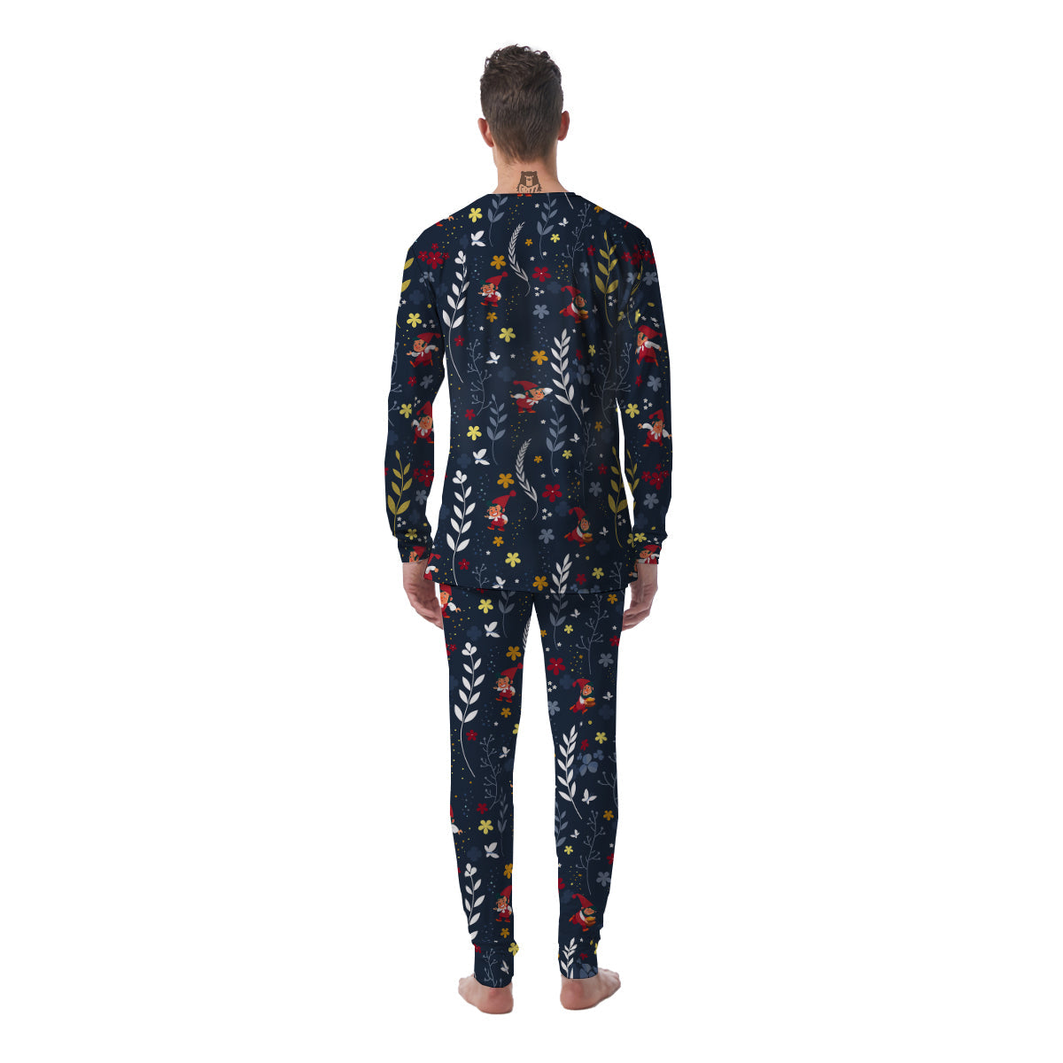 Cartoon Elf And Floral Print Pattern Men's Pajamas-grizzshop