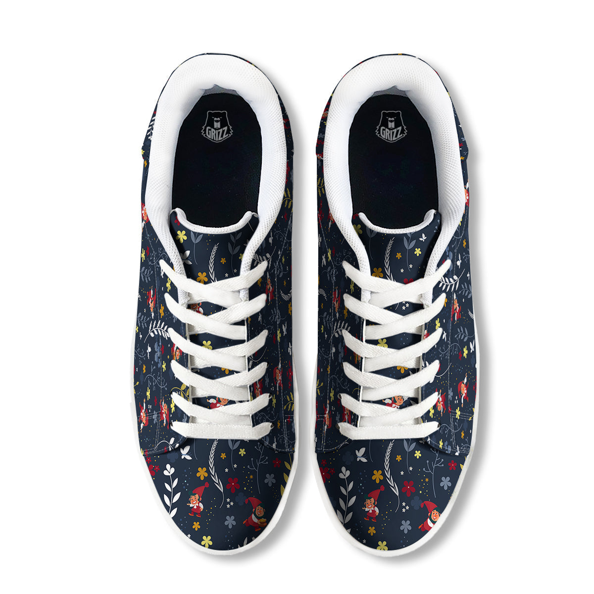 Cartoon Elf And Floral Print Pattern White Low Top Sneakers-grizzshop
