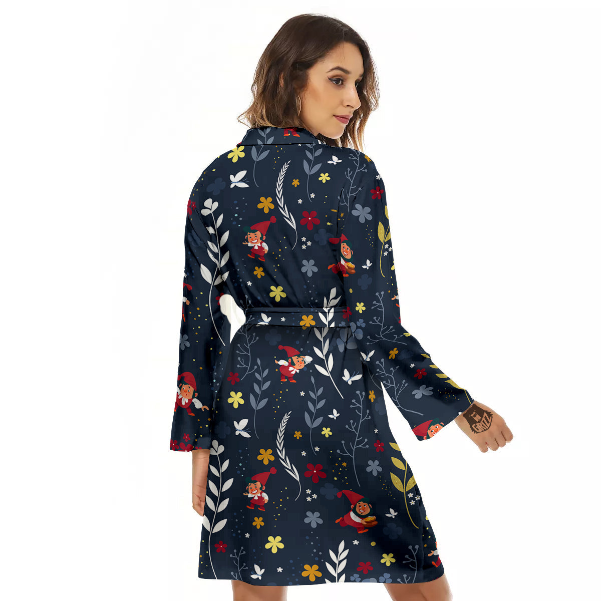 Cartoon Elf And Floral Print Pattern Women's Robe-grizzshop