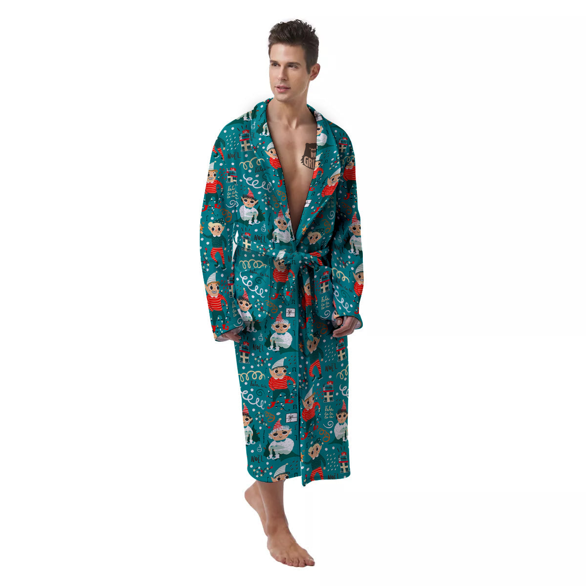 Cartoon Elf Print Pattern Men's Robe-grizzshop