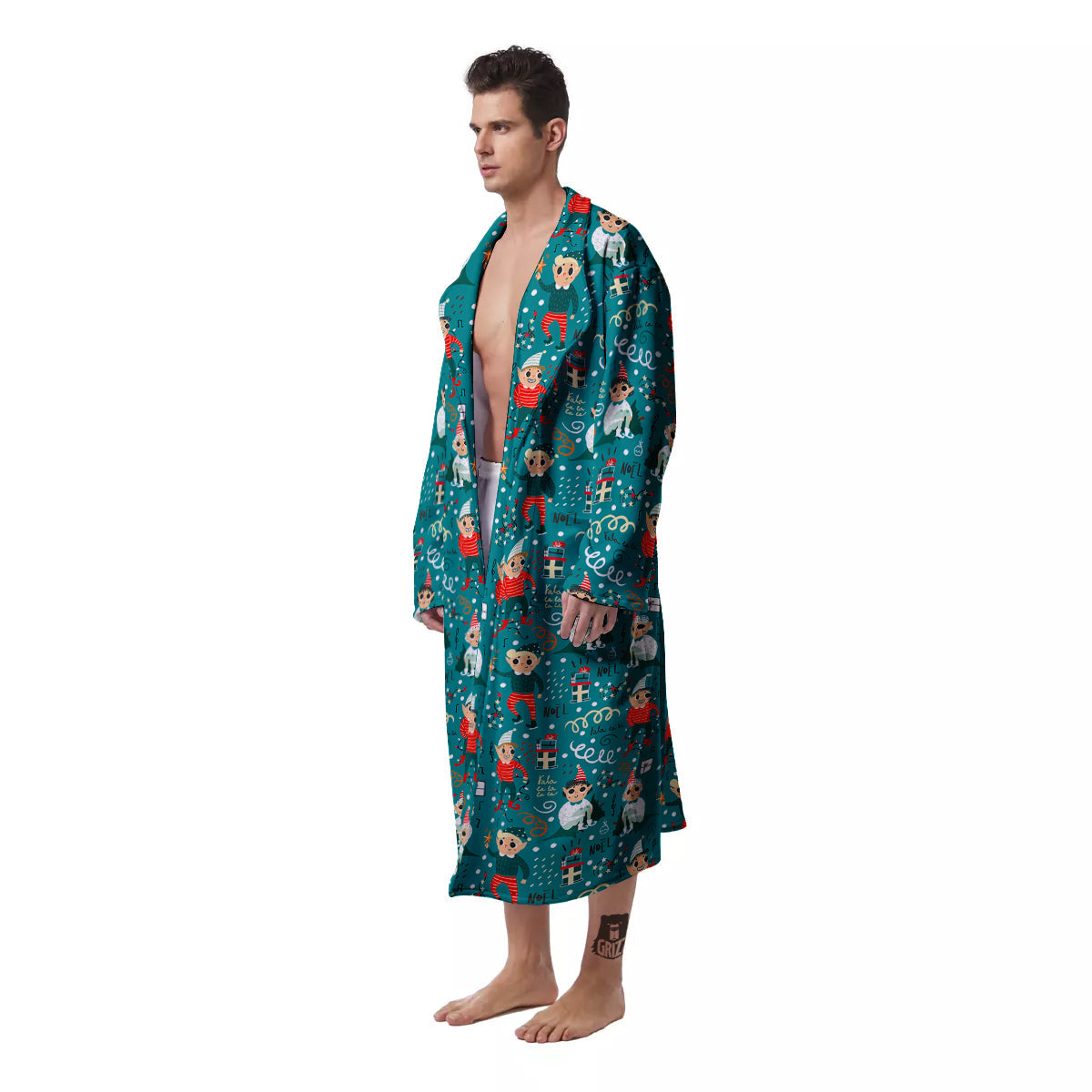 Cartoon Elf Print Pattern Men's Robe-grizzshop