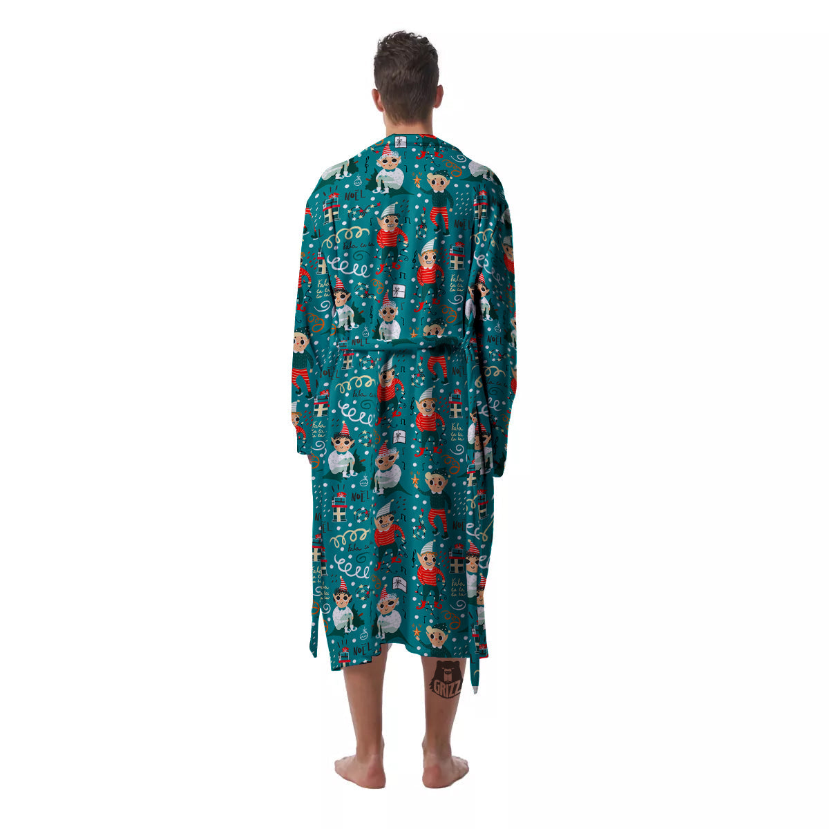 Cartoon Elf Print Pattern Men's Robe-grizzshop