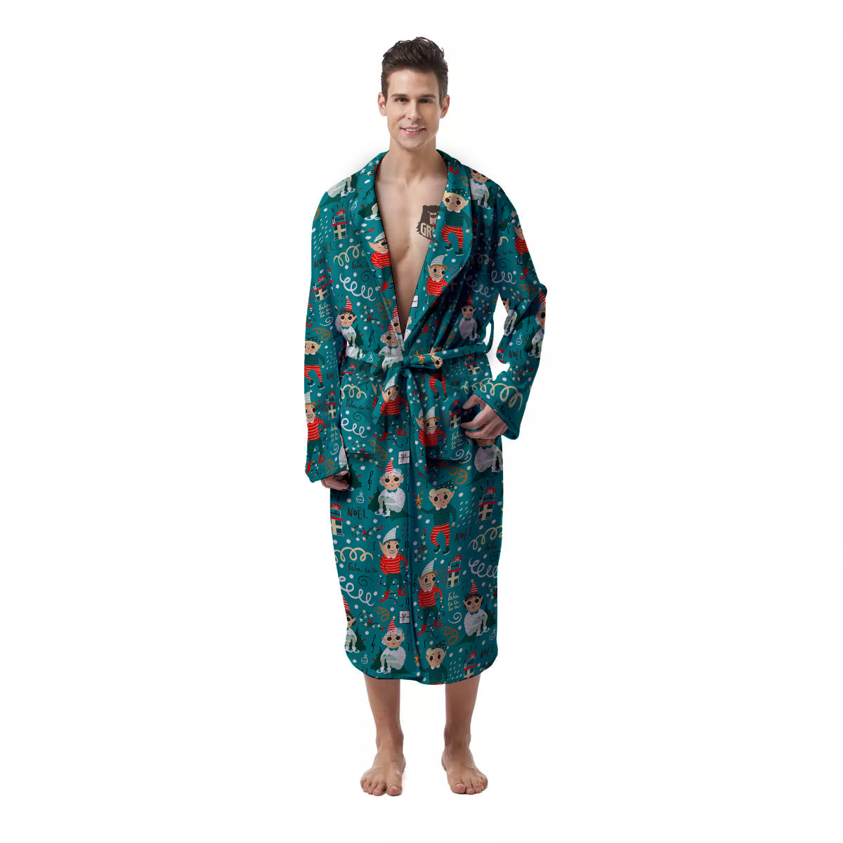 Cartoon Elf Print Pattern Men's Robe-grizzshop