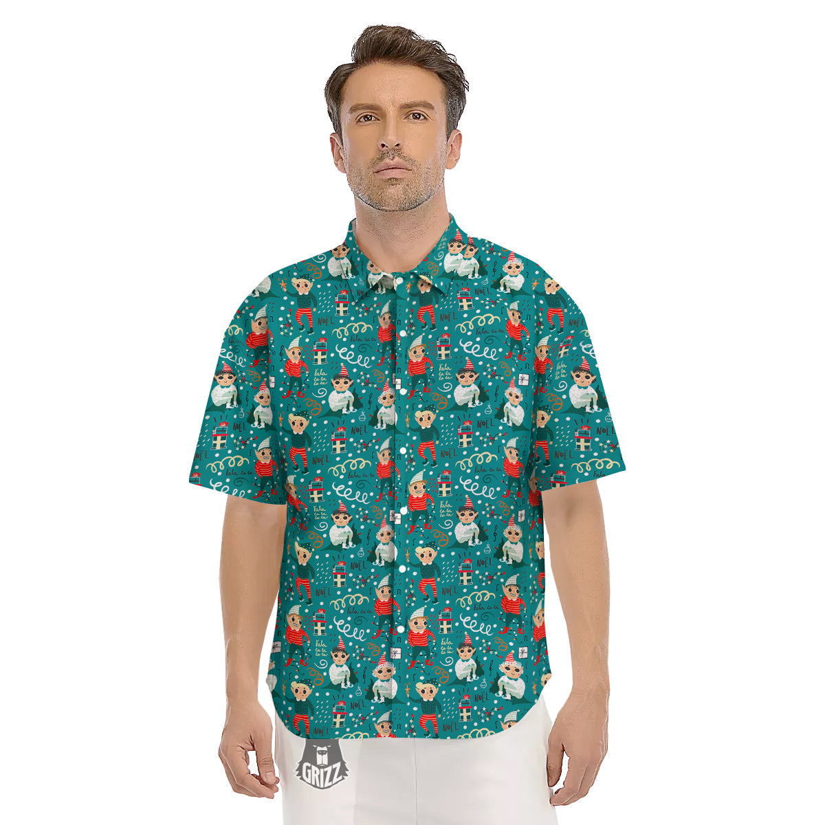 Cartoon Elf Print Pattern Men's Short Sleeve Shirts-grizzshop