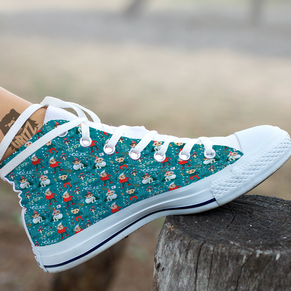 Cartoon Elf Print Pattern White High Top Shoes-grizzshop