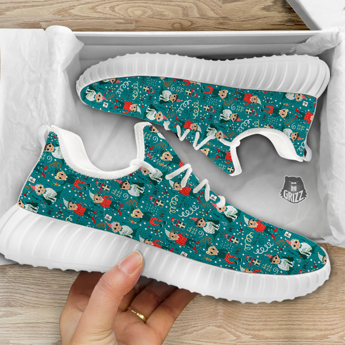 Cartoon Elf Print Pattern White Walking Shoes-grizzshop