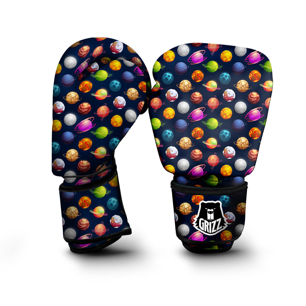 Cartoon Futuristic Planets Colorful Print Pattern Boxing Gloves-grizzshop