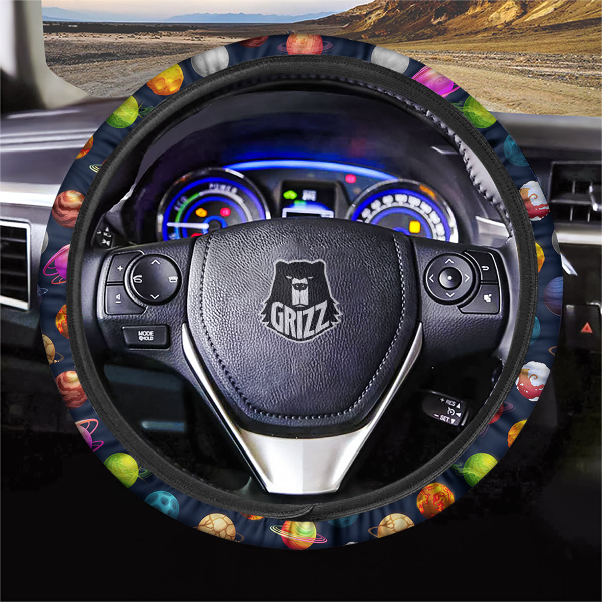 Cartoon Futuristic Planets Colorful Print Pattern Car Steering Wheel Cover-grizzshop