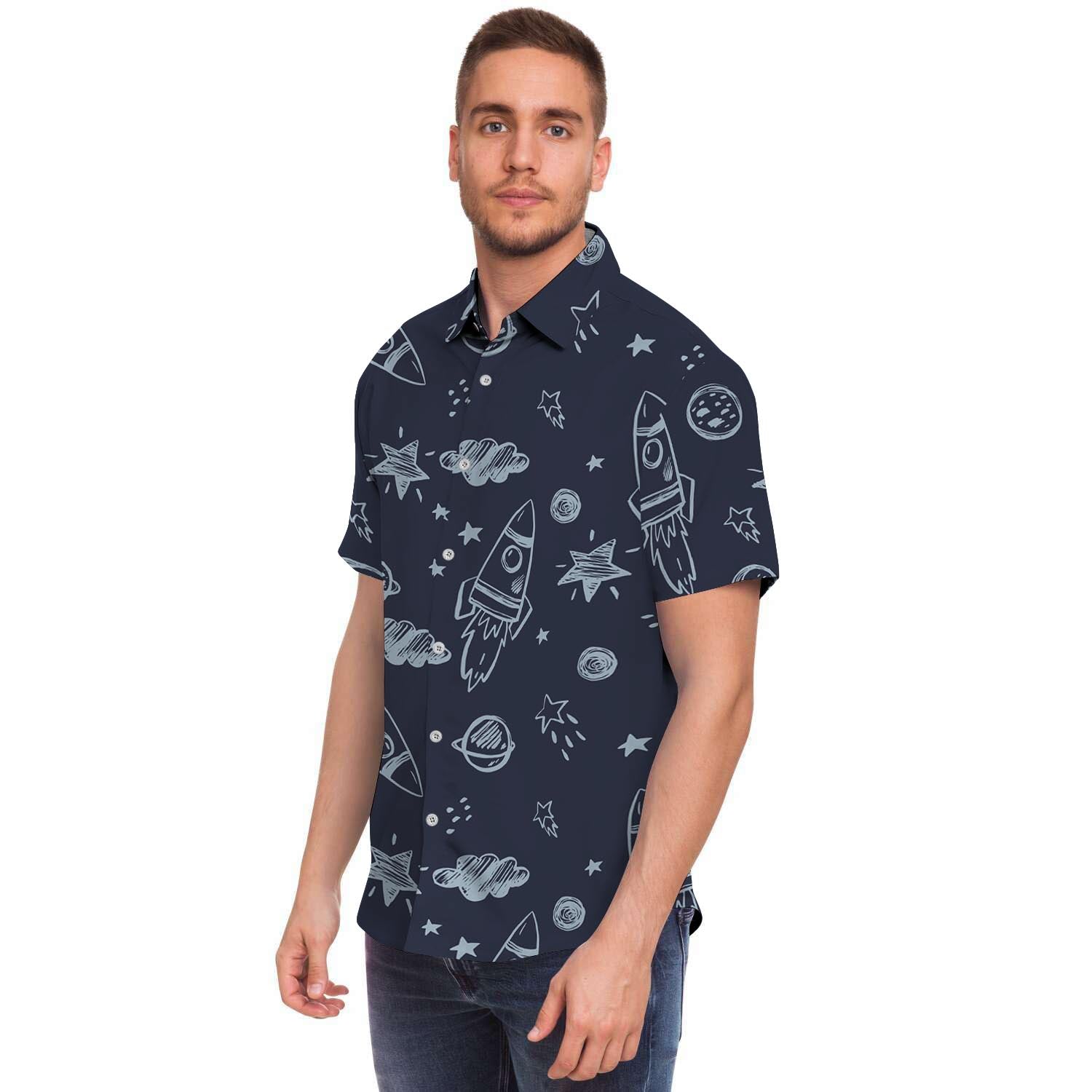 Cartoon Galaxy Space Men's Short Sleeve Shirt-grizzshop