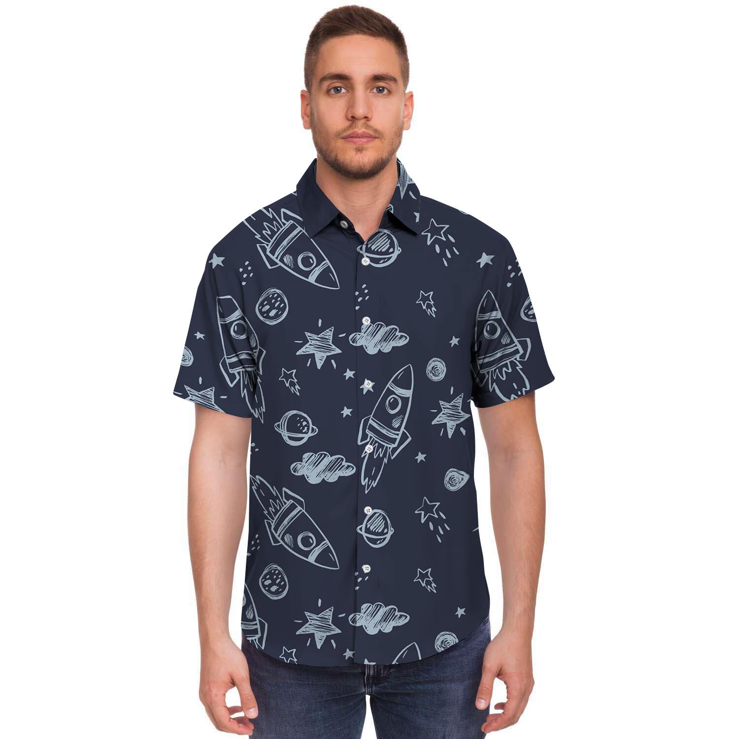 Cartoon Galaxy Space Men's Short Sleeve Shirt-grizzshop