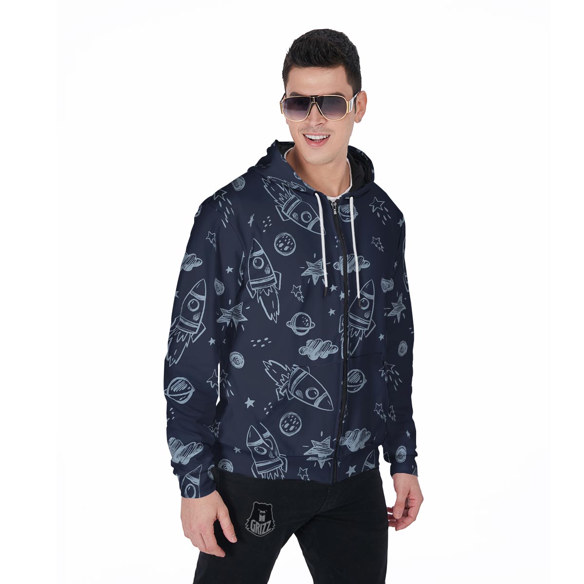 Cartoon Galaxy Space Men's Zip Up Hoodie-grizzshop