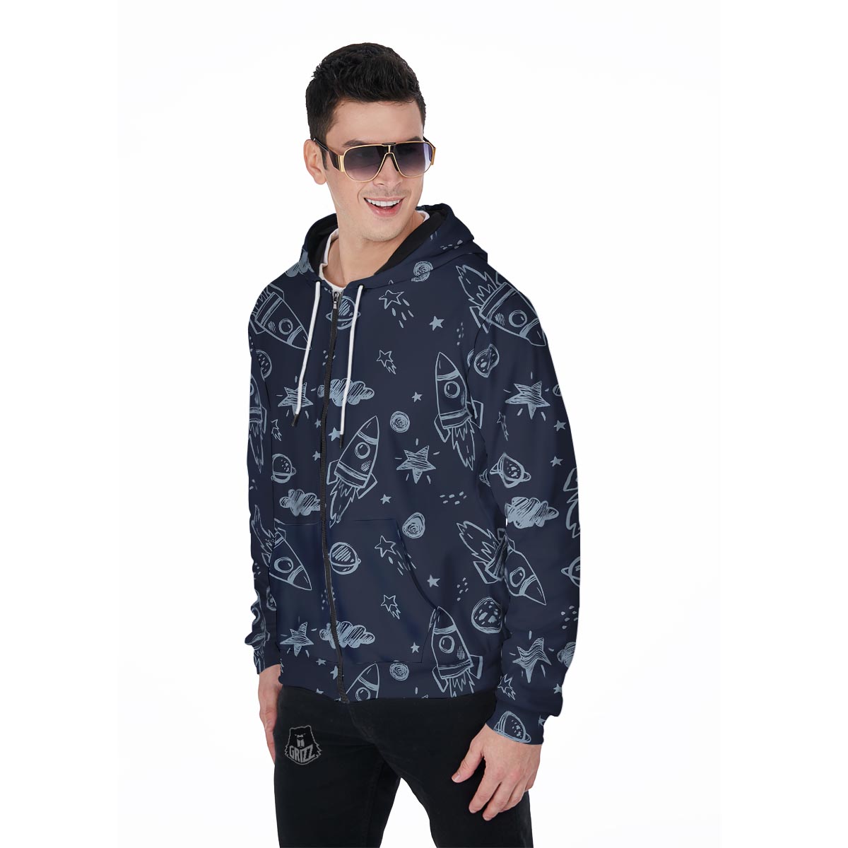 Cartoon Galaxy Space Men's Zip Up Hoodie-grizzshop