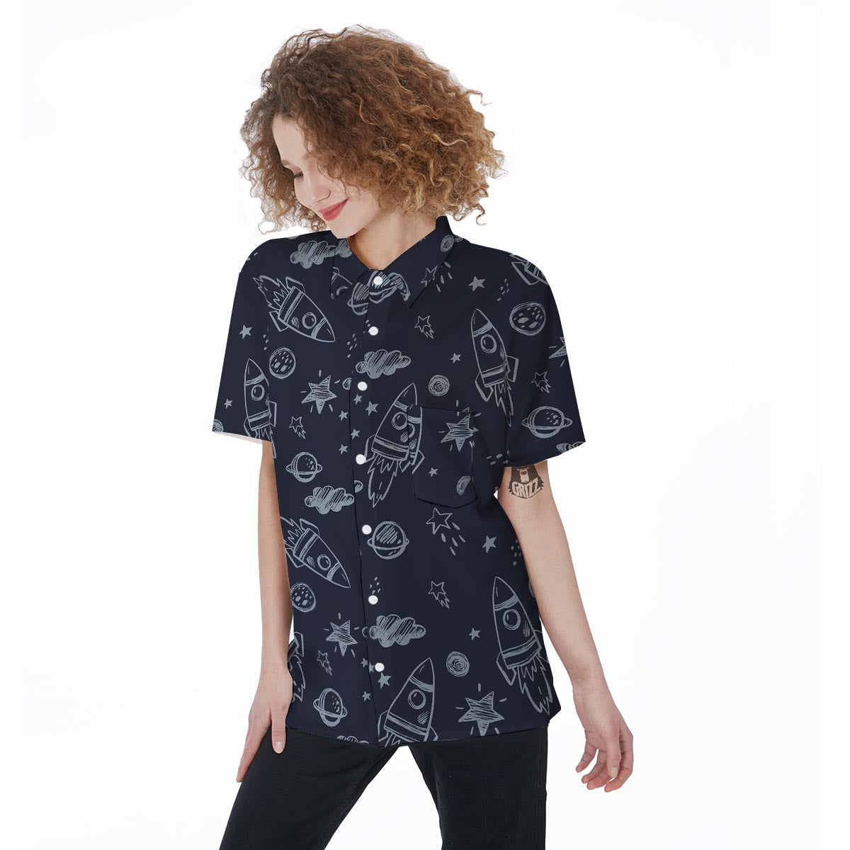 Cartoon Galaxy Space Women's Short Sleeve Shirts-grizzshop