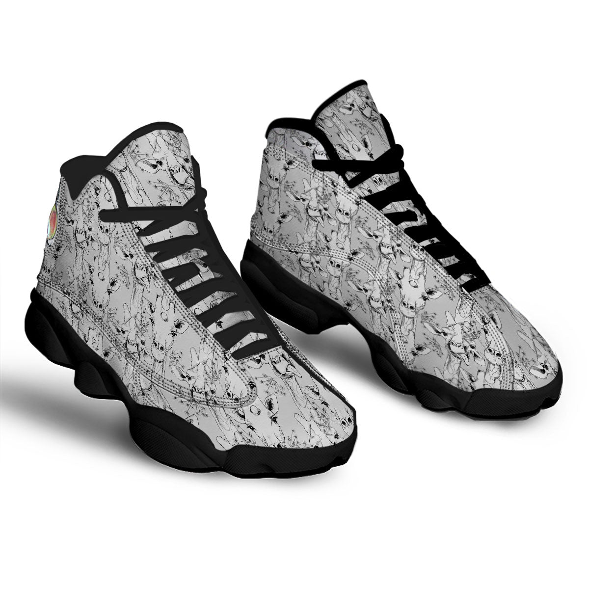 Cartoon Giraffe White And Black Print Black Basketball Shoes-grizzshop