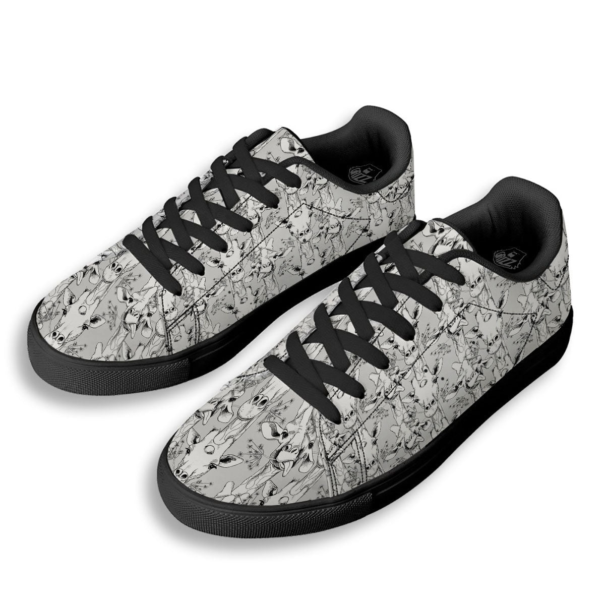 Cartoon Giraffe White And Black Print Black Low Top Sneakers-grizzshop