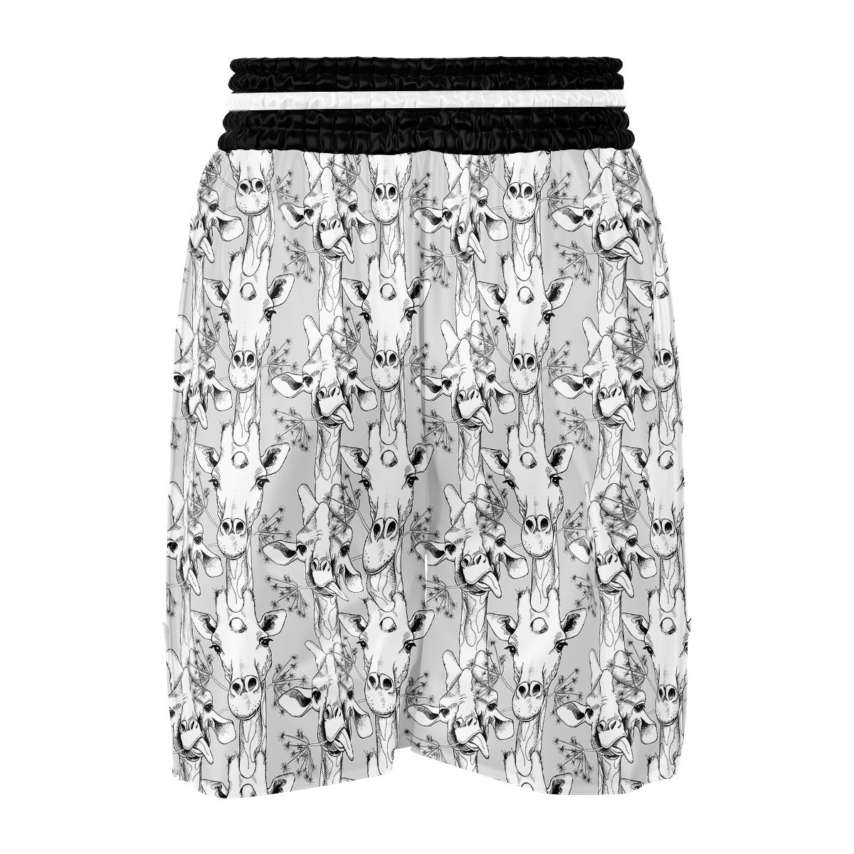 Cartoon Giraffe White And Black Print Boxing Shorts-grizzshop