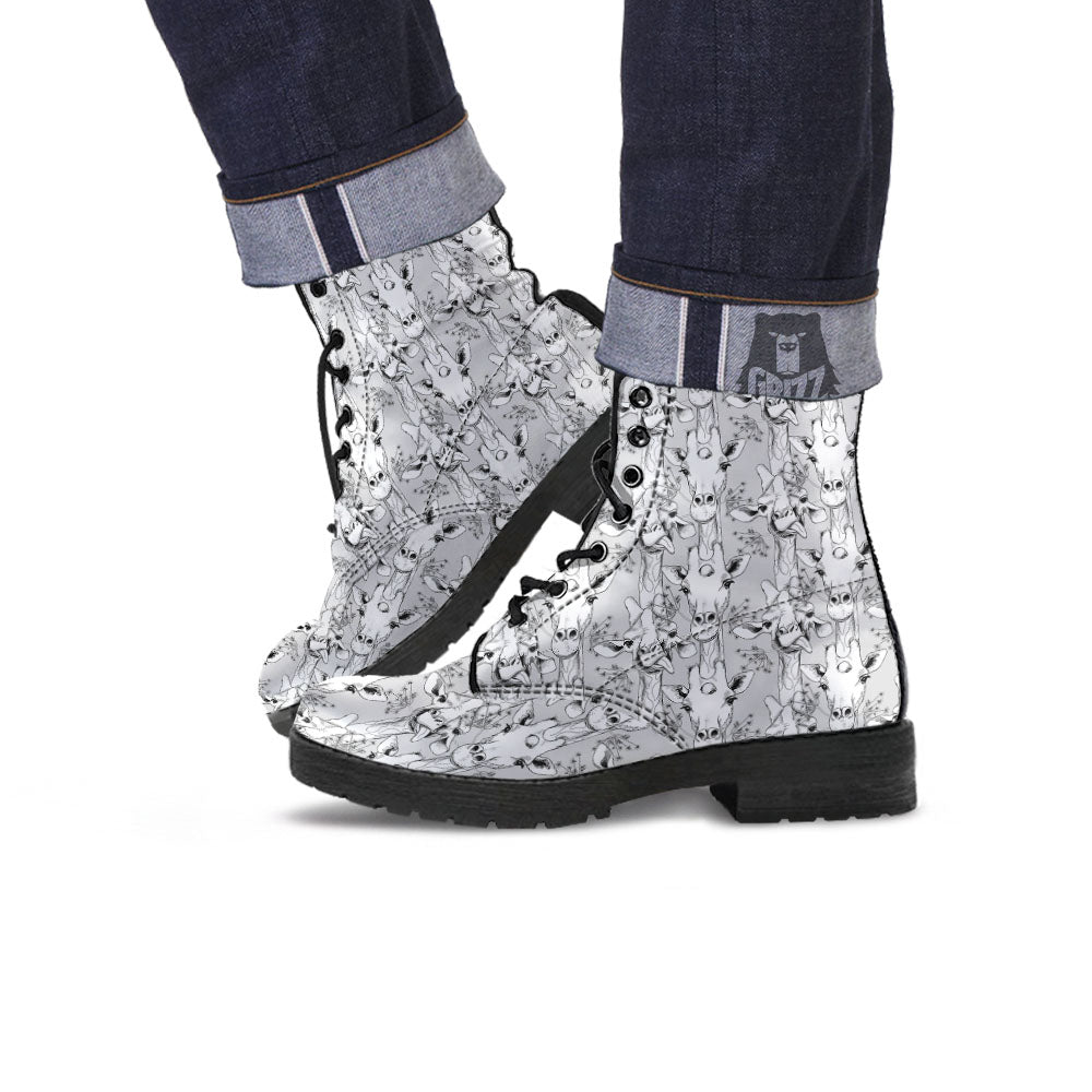 Cartoon Giraffe White And Black Print Leather Boots-grizzshop
