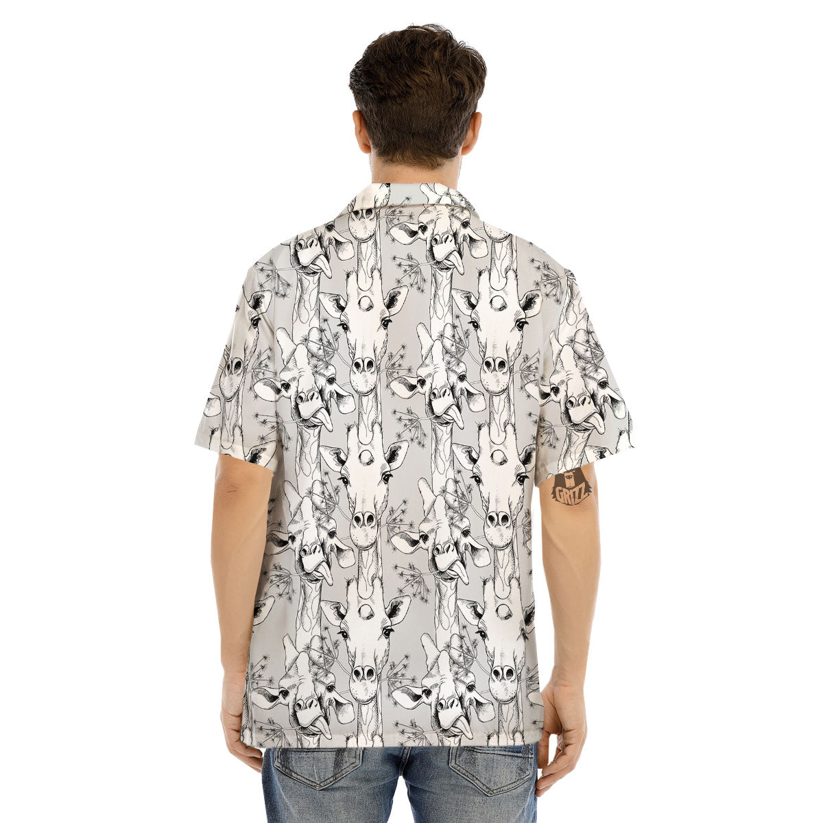 Cartoon Giraffe White And Black Print Men's Hawaiian Shirt-grizzshop