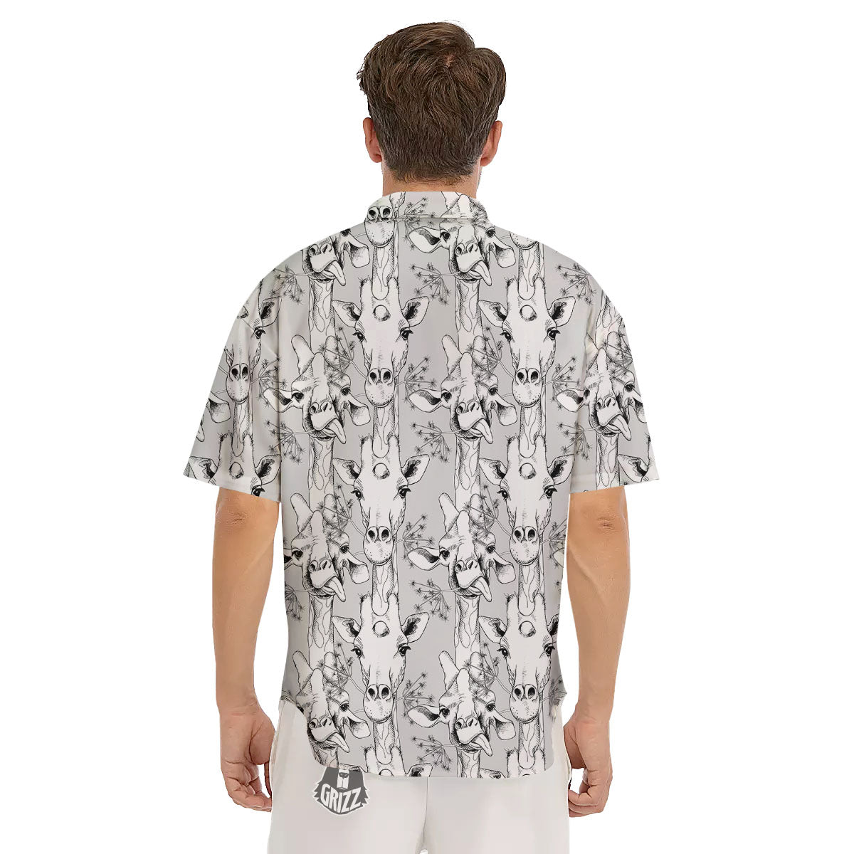 Cartoon Giraffe White And Black Print Men's Short Sleeve Shirts-grizzshop