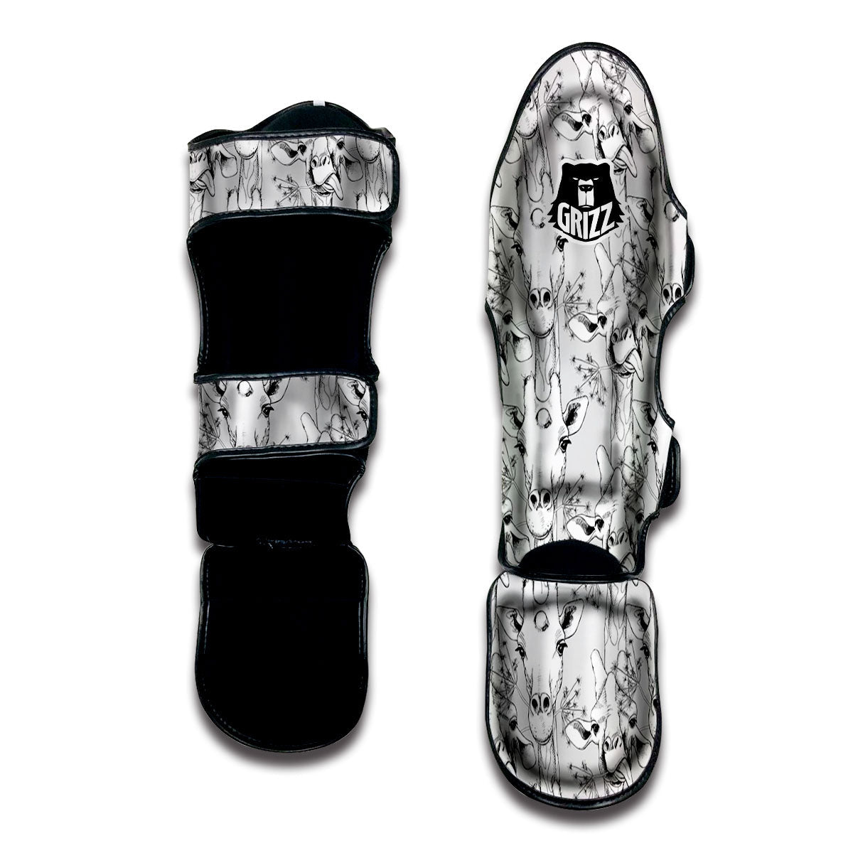 Cartoon Giraffe White And Black Print Muay Thai Shin Guards-grizzshop