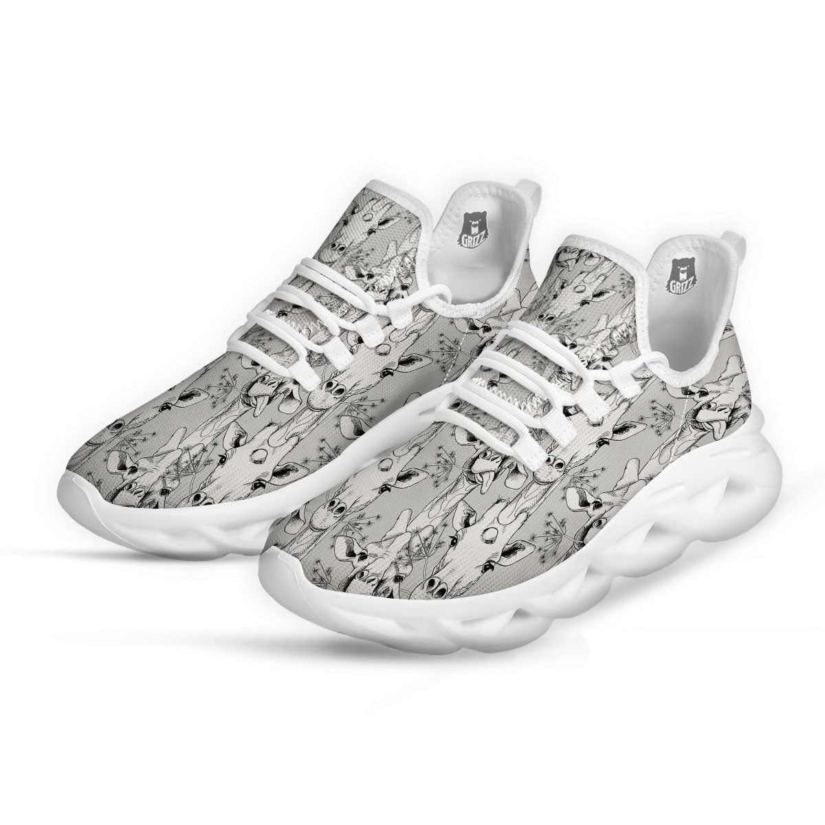 Cartoon Giraffe White And Black Print White Running Shoes-grizzshop