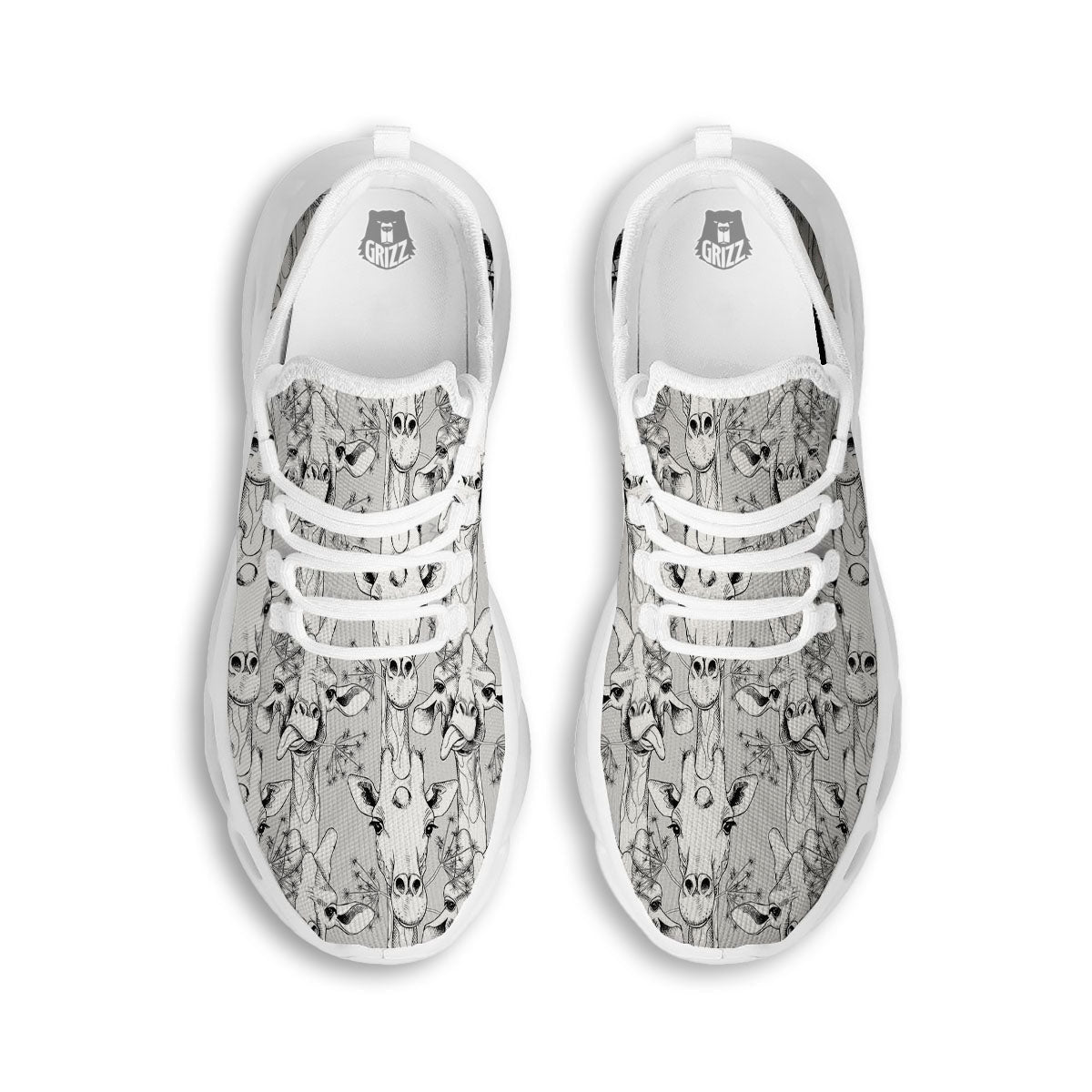 Cartoon Giraffe White And Black Print White Running Shoes-grizzshop