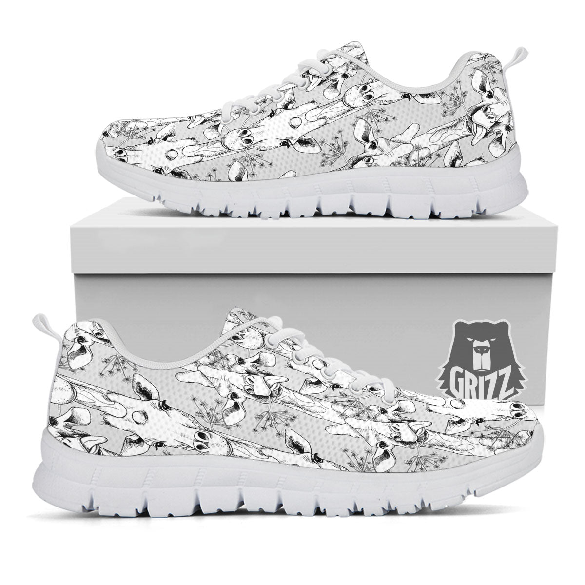 Cartoon Giraffe White And Black Print White Sneaker-grizzshop