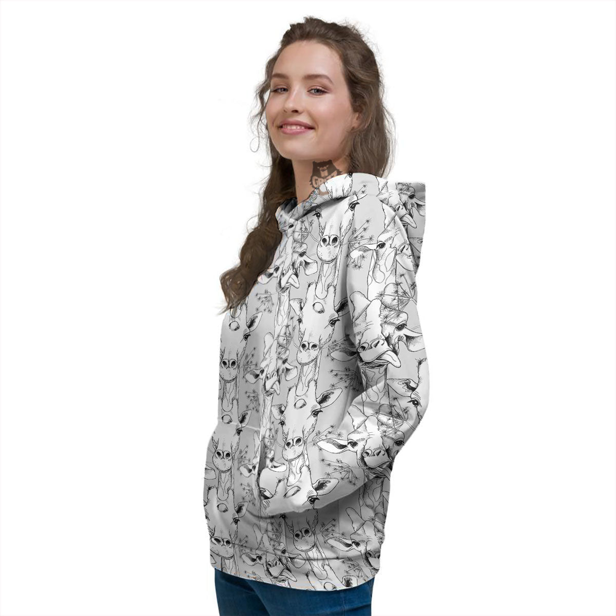 Cartoon Giraffe White And Black Print Women's Hoodie-grizzshop