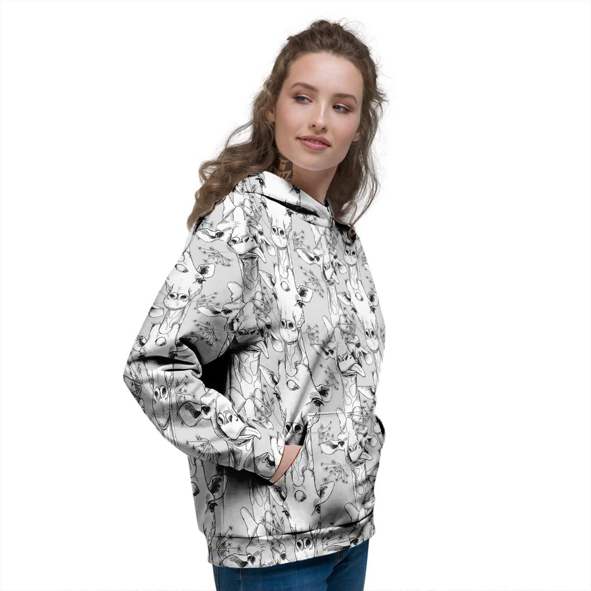 Cartoon Giraffe White And Black Print Women's Hoodie-grizzshop