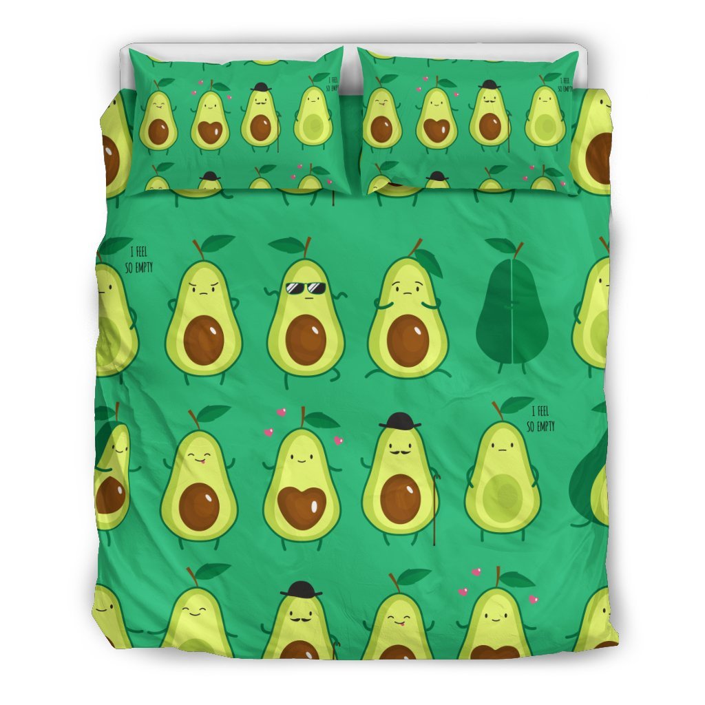 Cartoon Green Avocado Pattern Print Duvet Cover Bedding Set-grizzshop