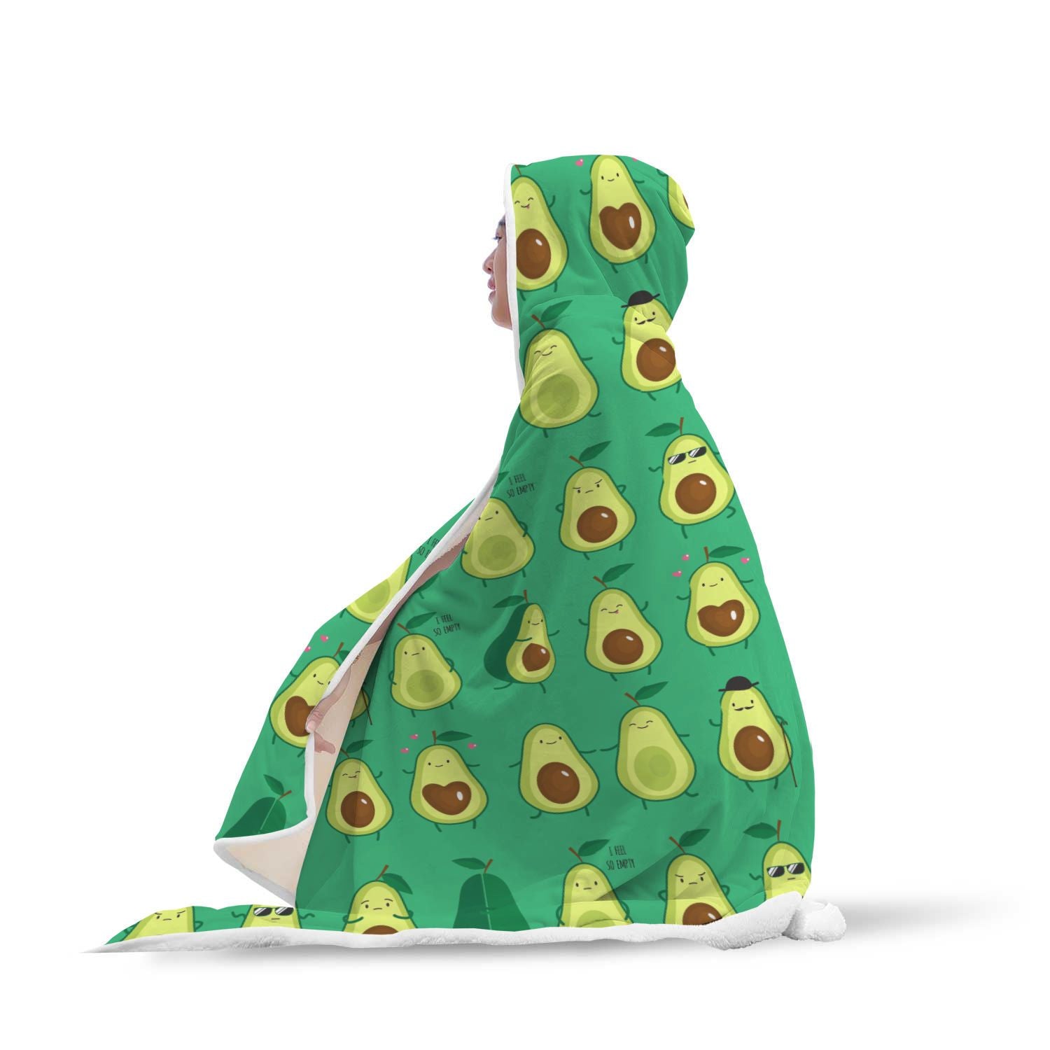 Cartoon Green Avocado Pattern Print Hooded Blanket-grizzshop