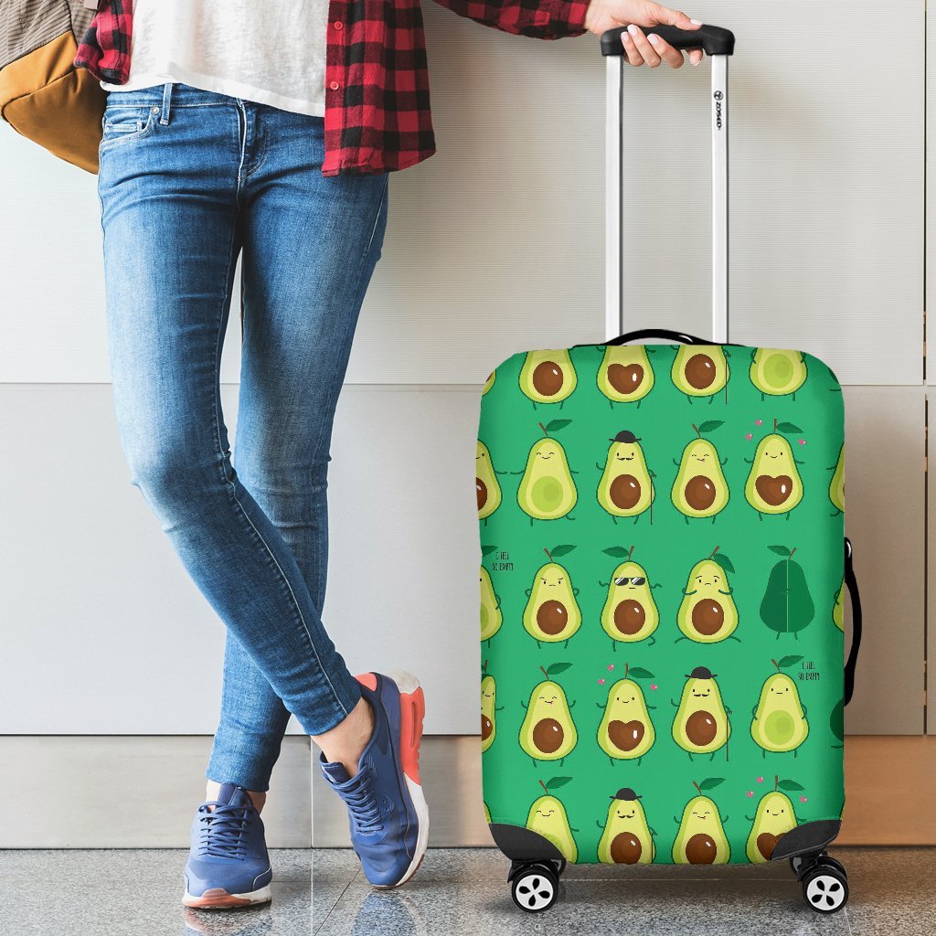 Cartoon Green Avocado Pattern Print Luggage Cover Protector-grizzshop