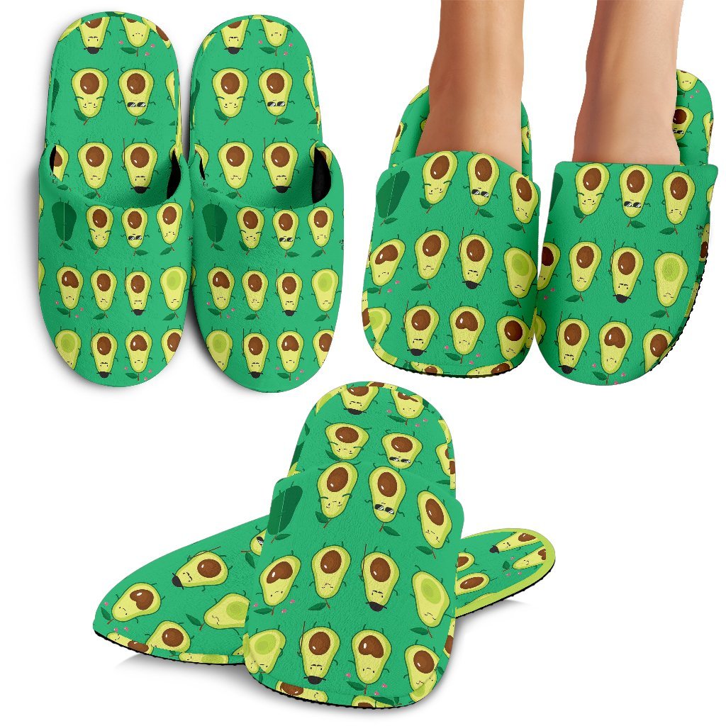 Cartoon Green Avocado Pattern Print Premium Home Slippers-grizzshop