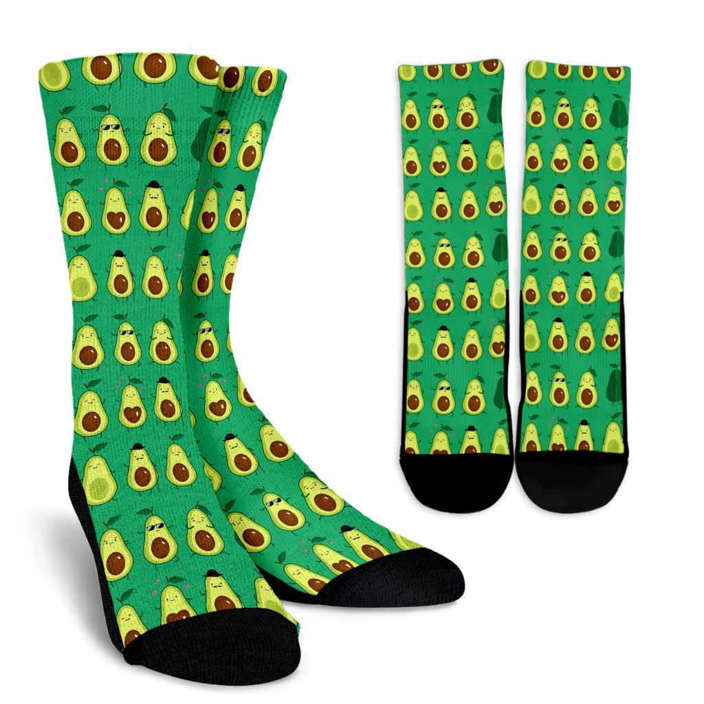 Cartoon Green Avocado Pattern Print Unisex Crew Socks-grizzshop