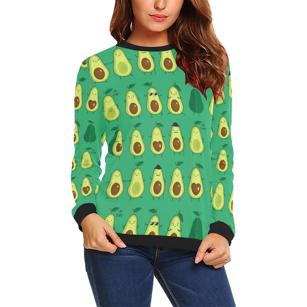 Cartoon Green Avocado Pattern Print Women Crewneck Sweatshirt-grizzshop