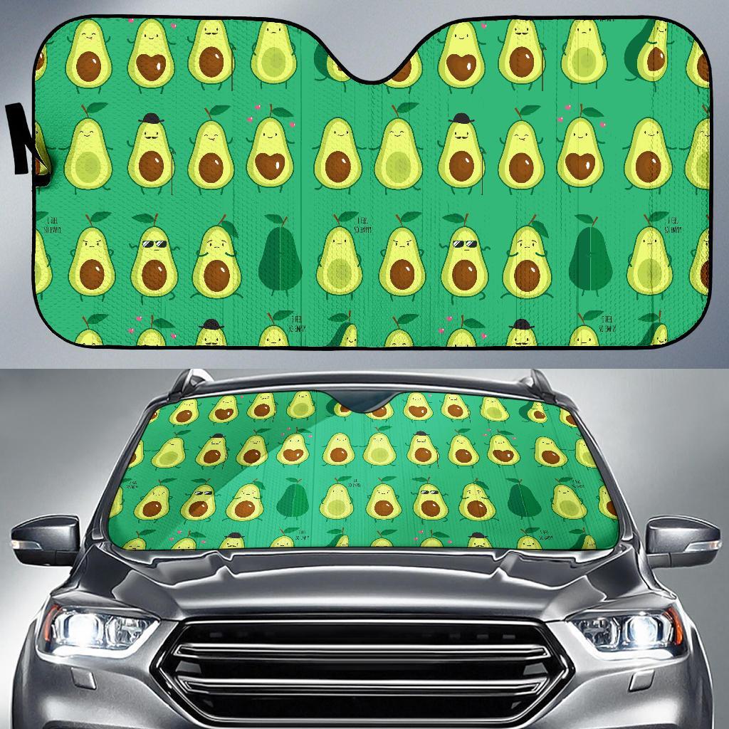 Cartoon Green Avocado Patttern Print Car Sun Shade-grizzshop