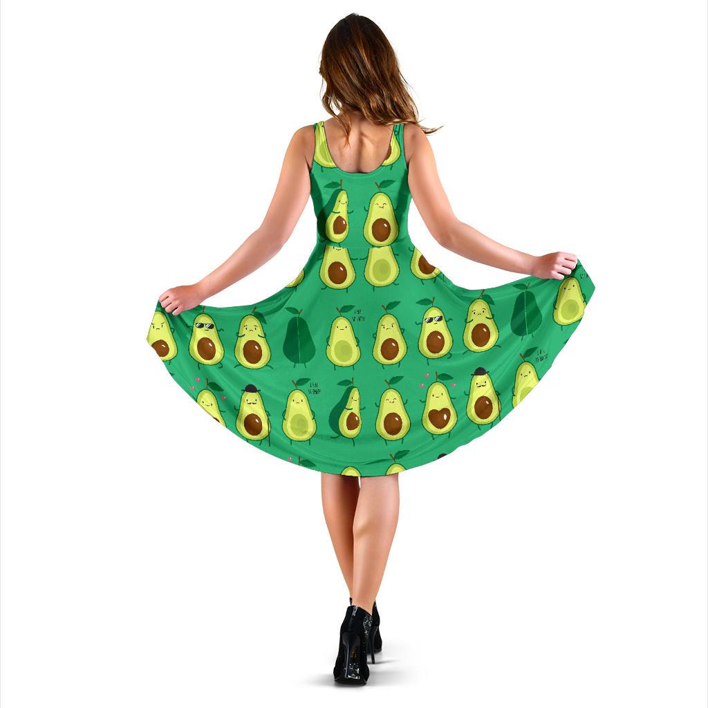 Cartoon Green Avocado Patttern Print Dress-grizzshop
