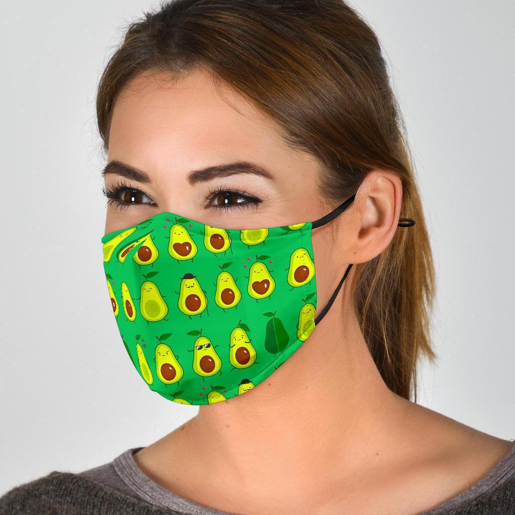 Cartoon Green Avocado Patttern Print Face Mask-grizzshop