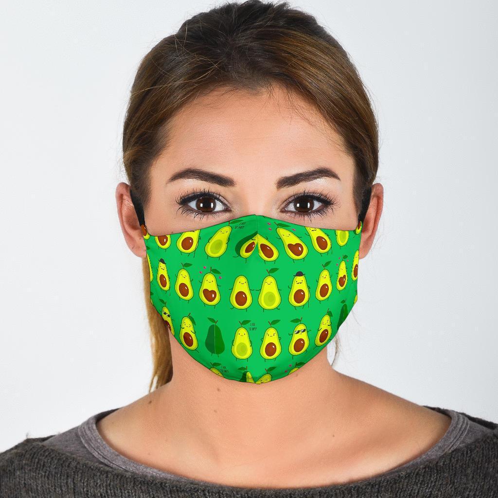 Cartoon Green Avocado Patttern Print Face Mask-grizzshop