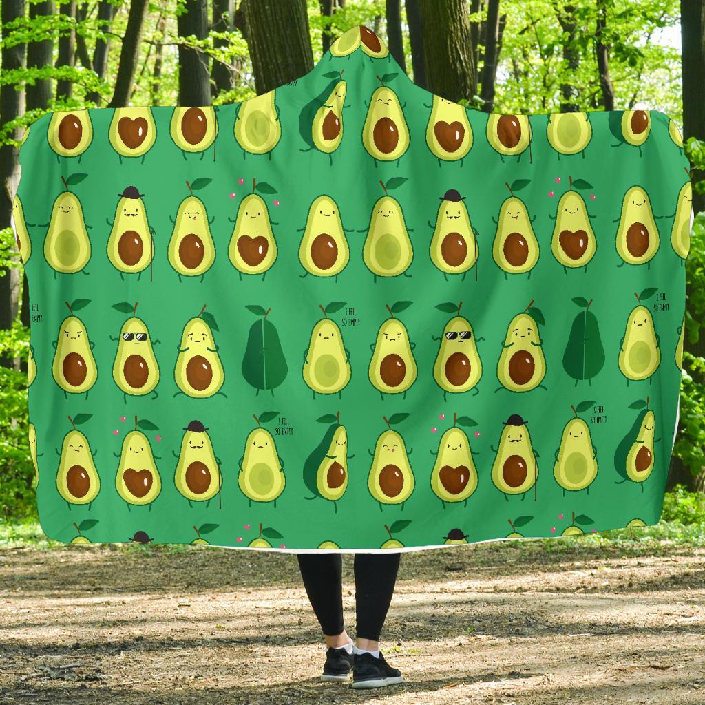 Cartoon Green Avocado Patttern Print Hooded Blanket-grizzshop