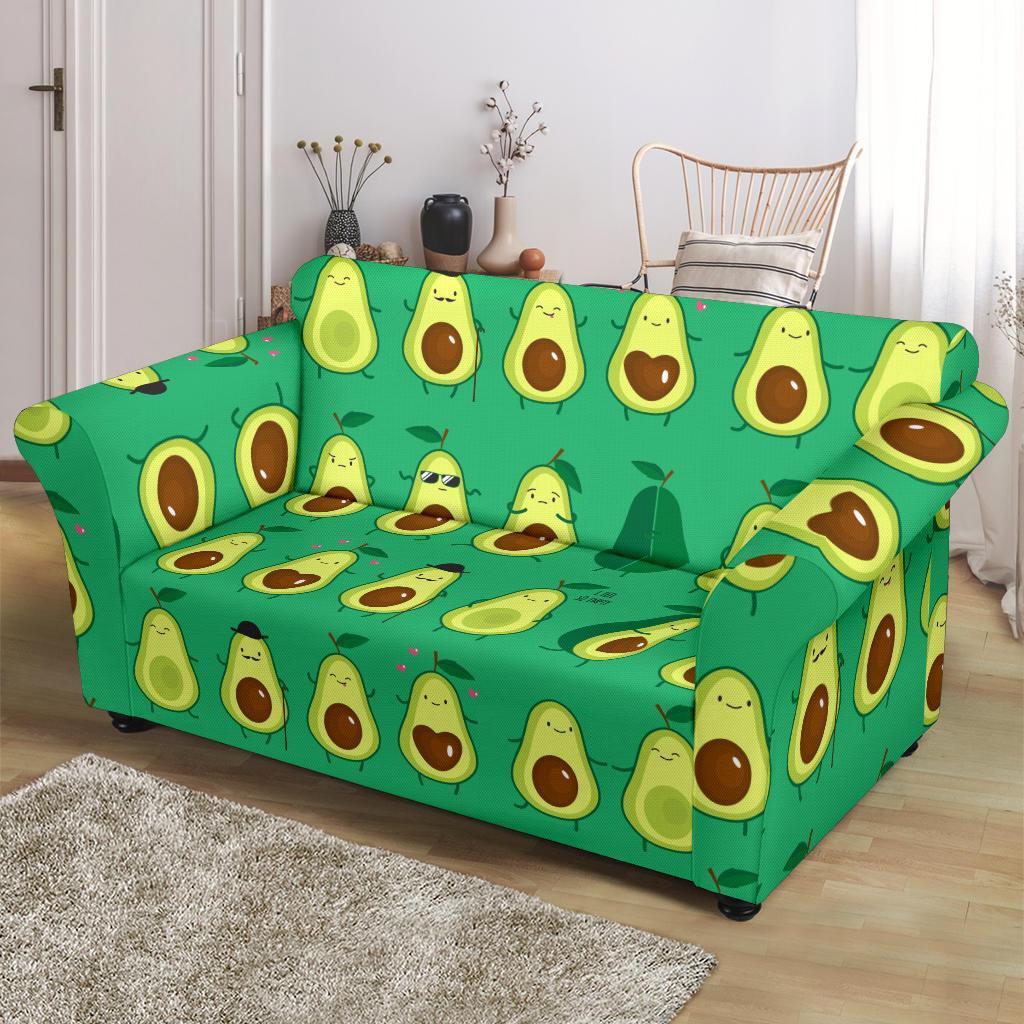 Cartoon Green Avocado Patttern Print Loveseat Cover-grizzshop