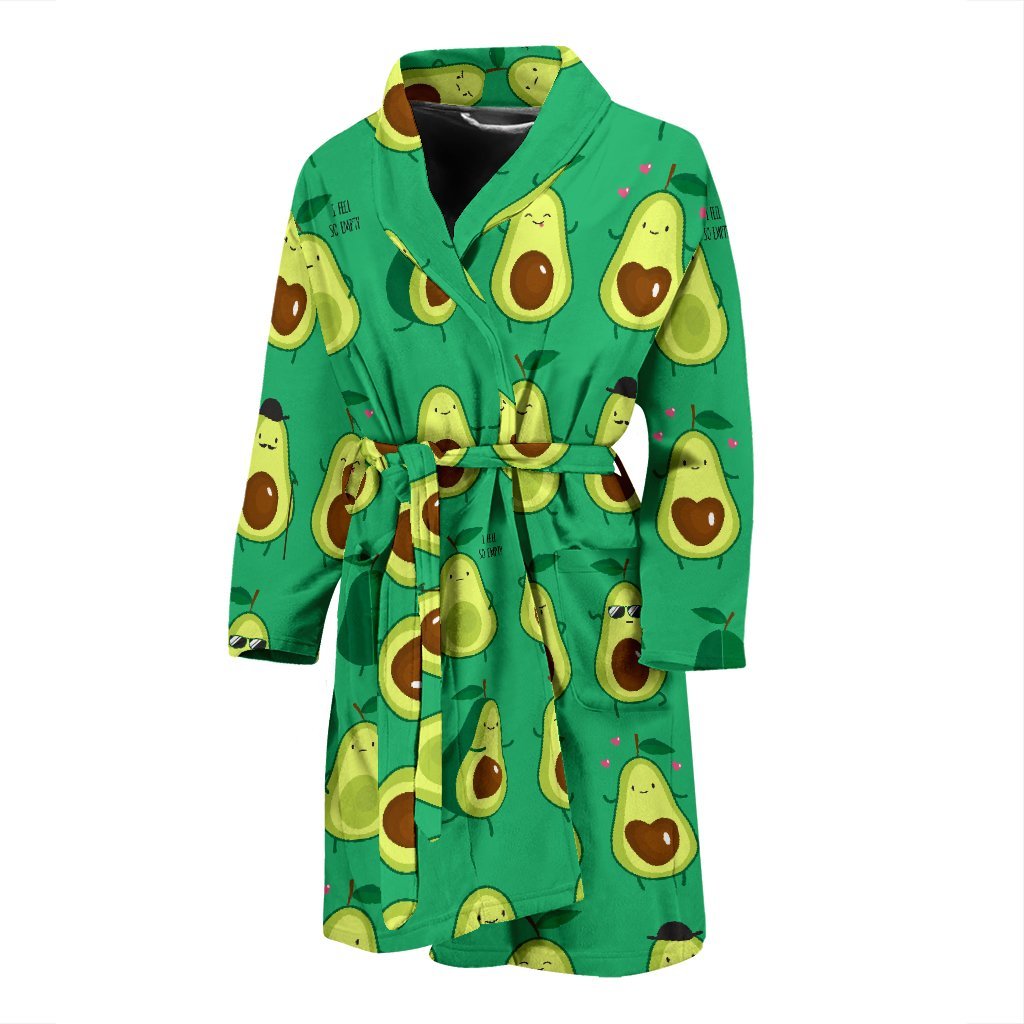 Cartoon Green Avocado Patttern Print Men Long Robe-grizzshop