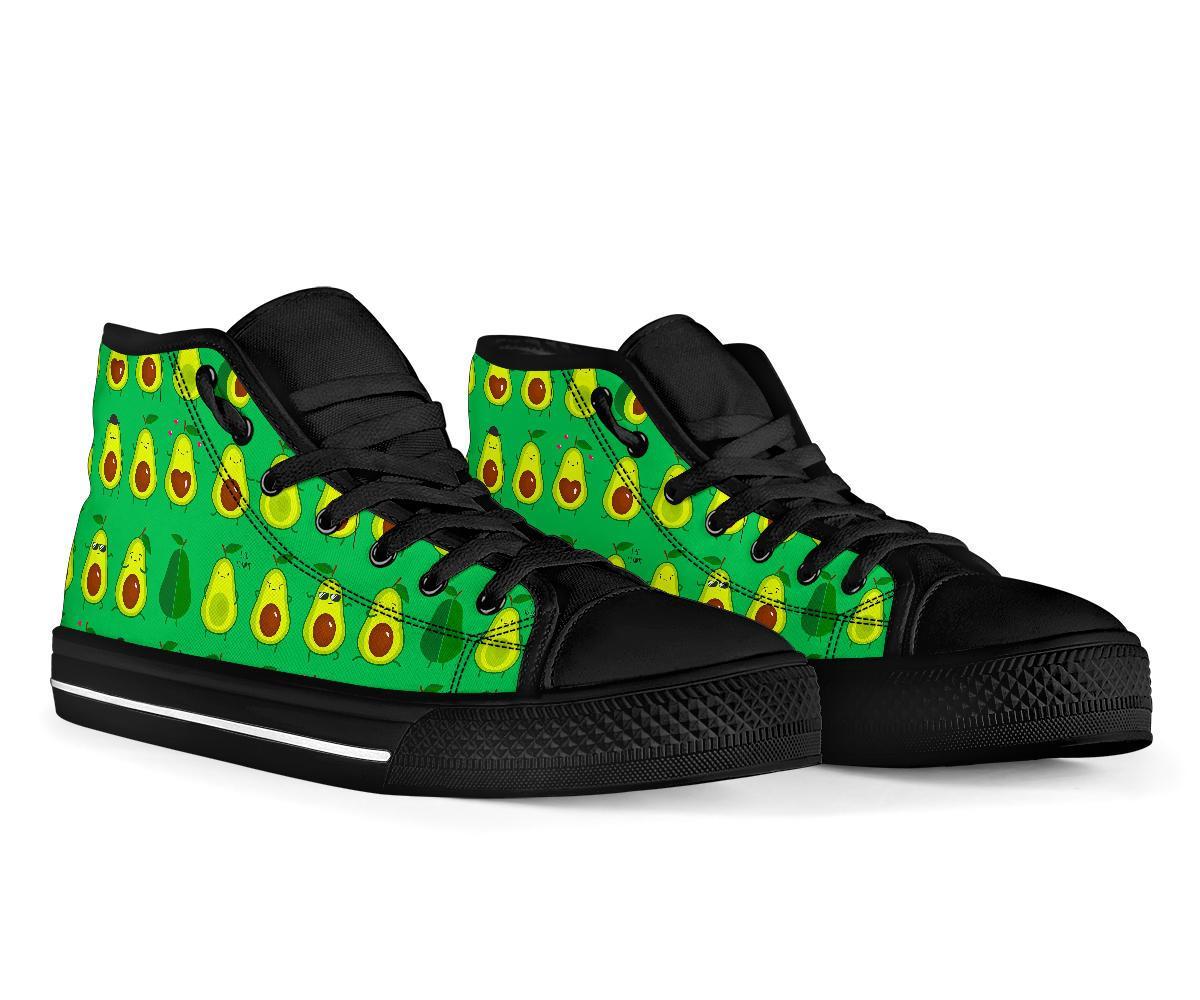 Cartoon Green Avocado Patttern Print Men Women's High Top Shoes-grizzshop