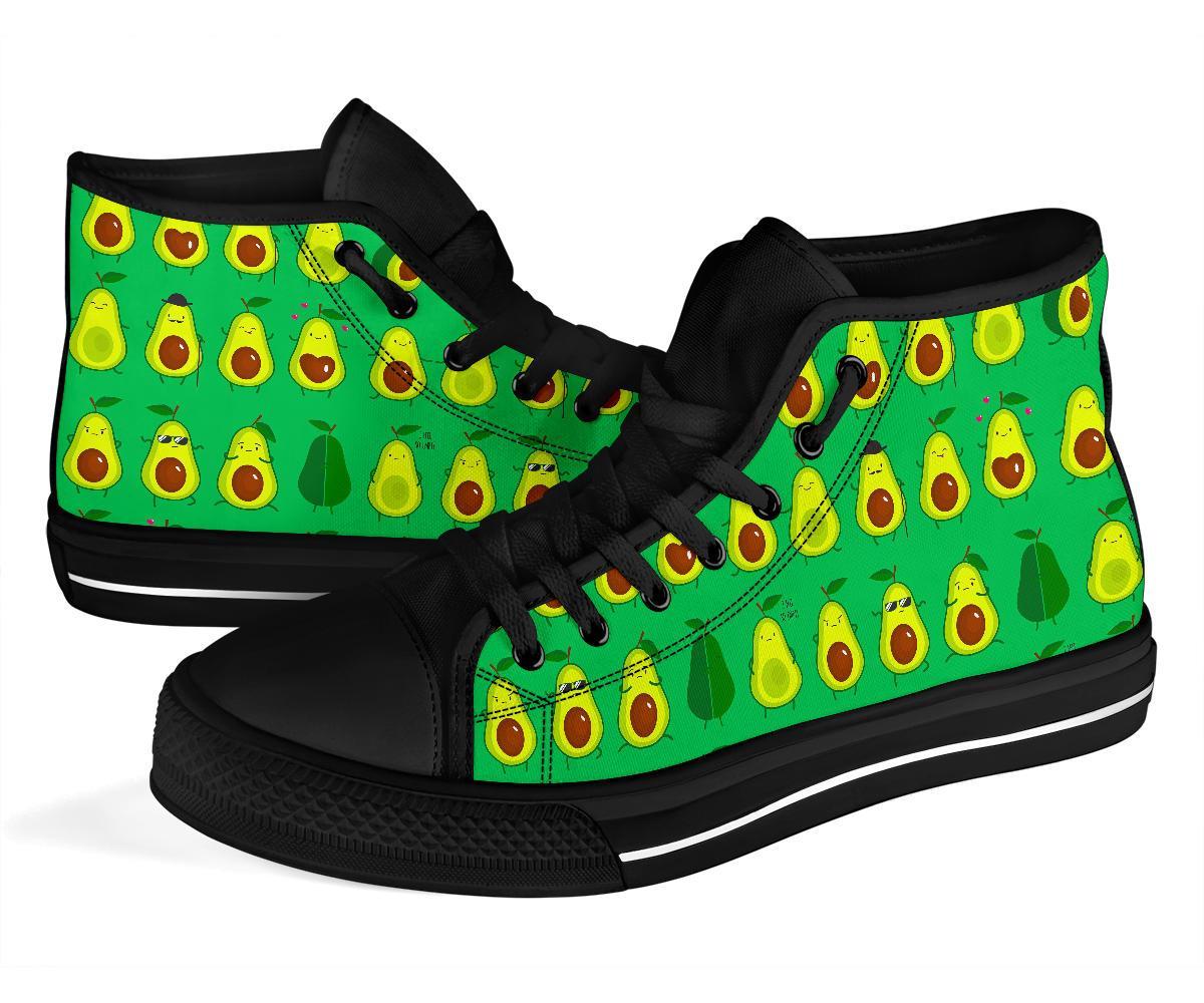 Cartoon Green Avocado Patttern Print Men Women's High Top Shoes-grizzshop