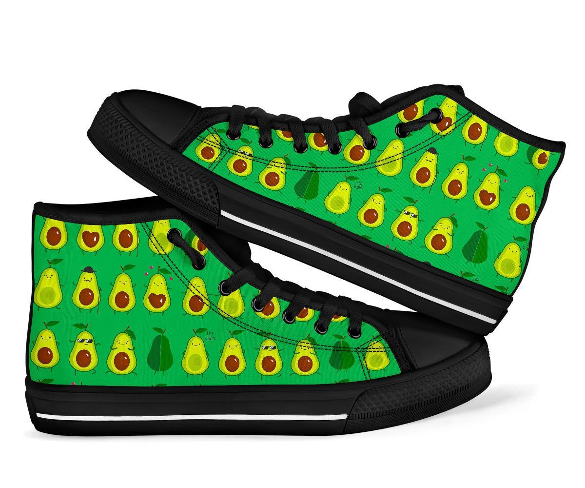 Cartoon Green Avocado Patttern Print Men Women's High Top Shoes-grizzshop