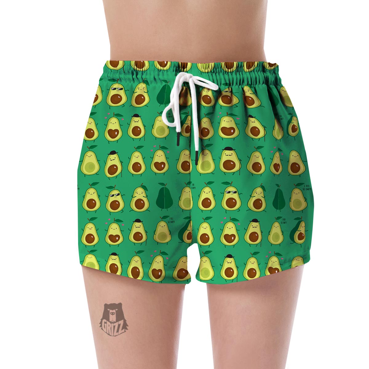 Cartoon Green Avocado Patttern Print Women's Shorts-grizzshop