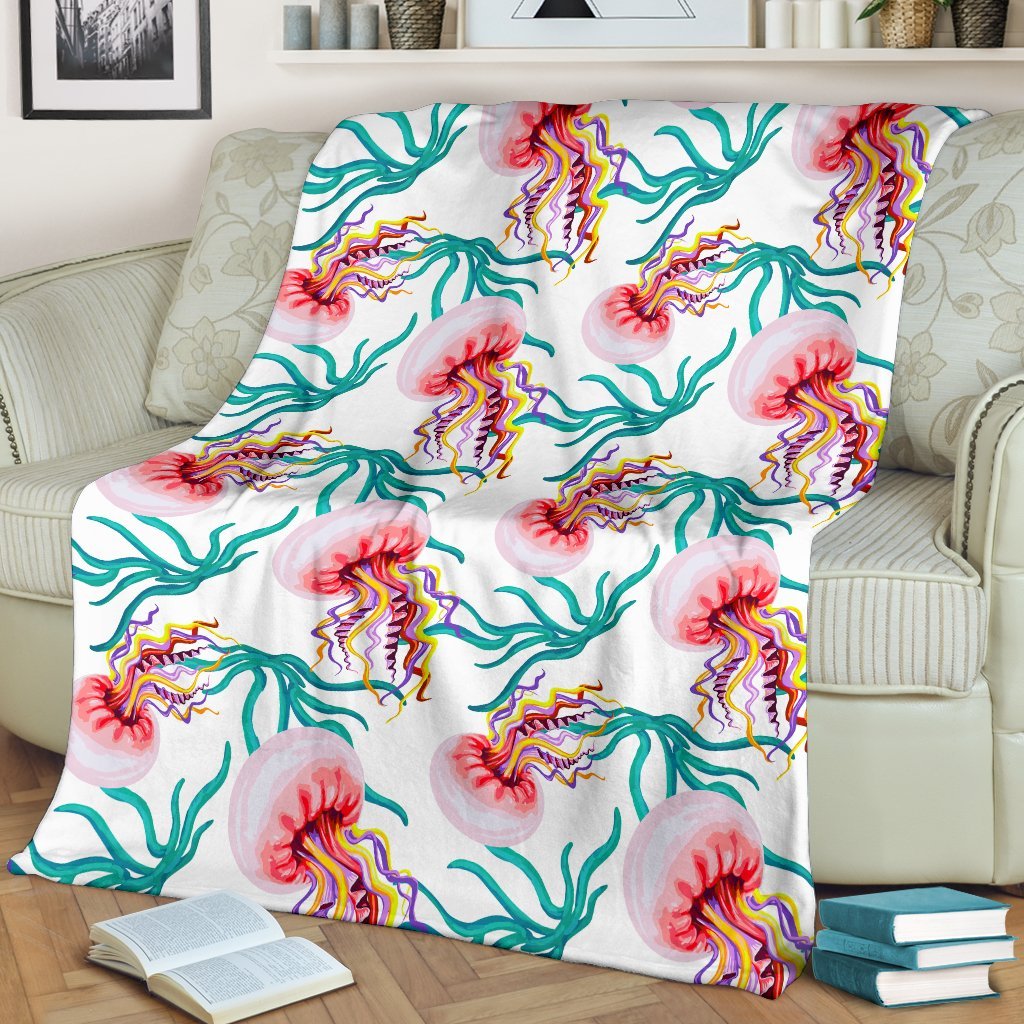 Cartoon Jellyfish Pattern Print Blanket-grizzshop