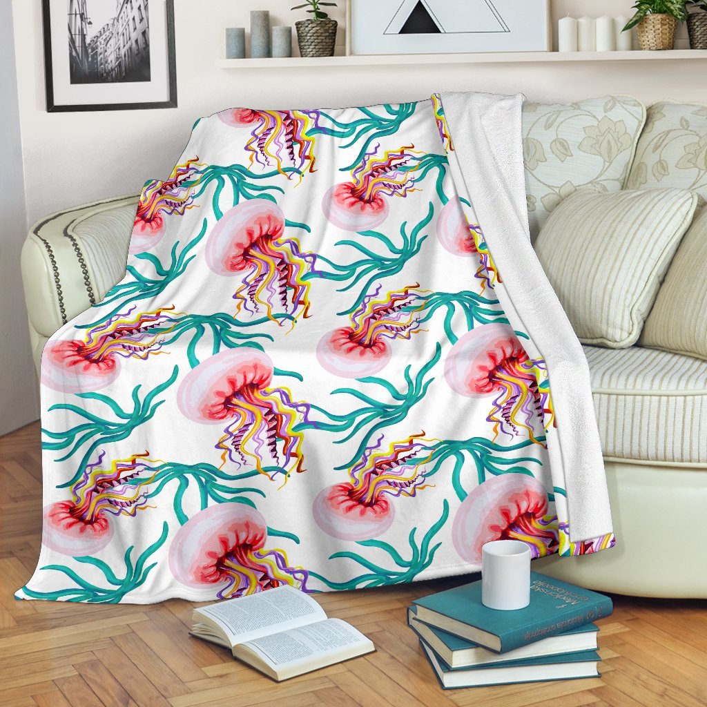 Cartoon Jellyfish Pattern Print Blanket-grizzshop